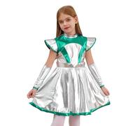 Yeahdor Déguisement Astronaute Fille Cospaly Extraterrestre Combinaison Cosmonaute Métallique sans Manches Costume Espace Mission Costume Halloween Carnaval 5-16 ans