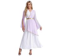 YEAHDOR Déguisement Déesse Grecque Femme Robe Togue Romaine Ancienne Col en V sans Manches Costume Athena Costume Cosplay Halloween Carnaval Fête Party S-4XL Lavande 3XL