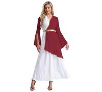 YEAHDOR Déguisement Déesse Grecque Femme Robe Togue Romaine Ancienne Col en V sans Manches Costume Athena Costume Cosplay Halloween Carnaval Fête Party S-4XL Bourgogne L