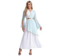 YEAHDOR Déguisement Déesse Grecque Femme Robe Togue Romaine Ancienne Col en V sans Manches Costume Athena Costume Cosplay Halloween Carnaval Fête Party S-4XL Bleu clair XL