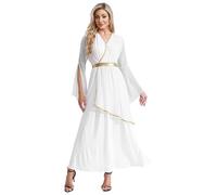 YEAHDOR Déguisement Déesse Grecque Femme Robe Togue Romaine Ancienne Col en V sans Manches Costume Athena Costume Cosplay Halloween Carnaval Fête Party S-4XL Blanc XXL