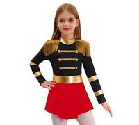 YEAHDOR Déguisement Dompteuse Fille Monsieur Loyal Cosplay Carnaval Halloween Costume Cirque Ringmaster Justaucorps Gymnastique Danse à Franges Manches Longues 5-16 ans Noir 5-6 ans