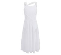 YEAHDOR Enfant Fille Justaucorps de Danse Ballet Latine Tutu Robe Patinage Artistique Dos Ouvert Body Gymnastique à Bretelles Robe Soirée Gala Mousseline 5-16 Ans Blanc B 11-12 ans
