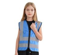 YEAHDOR Enfant Garçon Fille Gilet de Securité Standard Gilet Jaune de Haute Visibilité 360° Gilet Réfléchissant Gilet de Travail Zippé Gilet d'activité Bénévole 3-12 ans Un bleu 7-10 ans