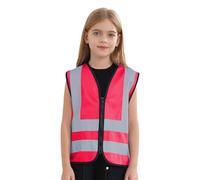 YEAHDOR Enfant Garçon Fille Gilet de Securité Standard Gilet Jaune de Haute Visibilité 360° Gilet Réfléchissant Gilet de Travail Zippé Gilet d'activité Bénévole 3-12 ans Un rose chaud 7-10 ans