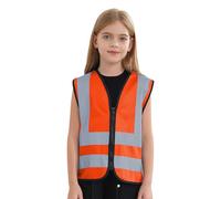 YEAHDOR Enfant Garçon Fille Gilet de Securité Standard Gilet Jaune de Haute Visibilité 360° Gilet Réfléchissant Veste de Travail Gilets d'activité Bénévole 3-12 Ans Une orange 10-12 ans