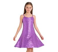 YEAHDOR Enfants Robe De Danse pour Filles avec Paillettes Robe Demoiselle d'honneur De Mariage Danse Soirée Thème Compétition Plage Rose Vif 13-14 Ans