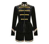 YEAHDOR Femme Costume Monsieur Loyal Déguisement Cirque Magicien Majorette | Costume Cosplay Cirque,Épaule Avec Épaulette,Tenue Festive De Vacances,Noël,Fête,Disco,Halloween,Spectacle,Mascarade