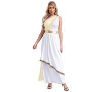 YEAHDOR Femme Déguisement Déesse Romaine Costume Togue Grecque sans Manches Robe Médiévale Déesse Grecque Costume Reine Costume Halloween Carnaval Fêtes S-4XL Champagne M