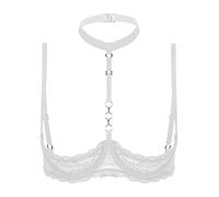 YEAHDOR Femme Dentelle Soutien-Gorge 1/4 Cups Brassière Push Up Sexy Sein Nue Bra Bralette Transparente avec Bretelles Lingerie de Nuit S-5XL X Blanc 4XL