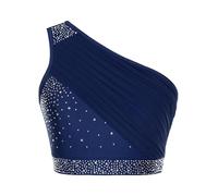 YEAHDOR Femme Haut Danse Patinage Artistique Crop Tops Débardeur Danse Classique sans Manches Veste de Ballet Danse Gymnastique Costume Performance Dancewear S-XXL Bleu Marine L