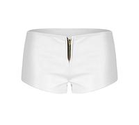 Yeahdor Femme Short en Cuir Verni Pantalon Court de Discothèque Moto Club Bar Dance Pôle Culotte à Zip Serré Mini Short Wetlook Taille Ultra Basse Sexy Lingerie S-XL Blanc Medium