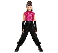 YEAHDOR Fille Costume De Danse Hip-Hop Jazz Enfant Street Dance Outfit | Pantalons Danse Cargo Amples,Ensemble Hip-Hop,Costume Compétition Cheerleading,Party,Streetwear,Jazz,Hip Hop,Club,Carnaval