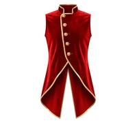 YEAHDOR Garçon Cérémonie Bal Aristocrate Veste Médiévale Pour Enfants Jeune | Chemise À Boutons,Redingote Médiévale,Blazer Smoking,Velours,Gilet Sans Manches,Col Montant,Déguisement Pour Enfant
