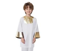 YEAHDOR Haut Danse Liturgique Enfant Garçon Costume Danse Prière Louange Haut Chœur Culte Manches Longues Veste Manteau Tops 5-16 Ans Blanc 13-14 Ans