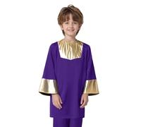 YEAHDOR Haut Danse Liturgique Enfant Garçon Costume Danse Prière Louange Haut Chœur Culte Manches Longues Veste Manteau Tops 5-16 Ans Violet 15-16 Ans