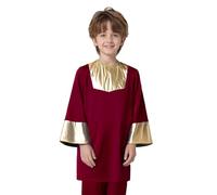 YEAHDOR Haut Danse Liturgique Enfant Garçon Costume Danse Prière Louange Haut Chœur Culte Manches Longues Veste Manteau Tops 5-16 Ans Bourgogne 7-8 Ans