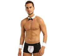 Yeahdor Homme Déguisement Waiter Serveur Majordome Slip Culotte Sexy Costume Cosplay Jeu de Rôle Ensemble Lingerie de Nuit Gogoboy Clubwear M-XL Noir L