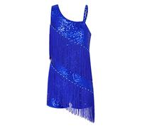YEAHDOR Robe de Latine à Frange Enfant Fille Robe Danse Moderne Jazz Hip Hop Tenue de Patinage Artistique Justaucorps Latine Jazz Tango Costume Compétition 5-16 Ans Bleu royal 7-8 ans