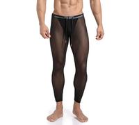 YEAHDOR Sexy Lingerie de Nuit Homme Collant Legging en Maille Transparent Moulant Pantalons Thermique Bas de Pyjama Vêtement de Nuit Sissy sous Vêtement Noir A L