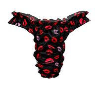 YEAHDOR Sissy String Slip Homme Sexy Satin Dentelle Tange Taille Basse sous-Vêtement Travesti Gay M-XXL Noir M