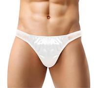 YEAHDOR String Slip Transparent Homme Sexy Érotique Culotte Satin de Soie Taille Basse Tanga Thong Underwear S-3XL Blanc A XL