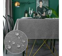 Yeahshion Nappe Rectangulaire Anti-Tache Gris Foncé 140x240cm, Nappe Imperméable Effet Lin Polyester pour Table, Salle à Manger, Restaurant Protection (Gris Foncé, 140x240cm)