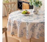 Yeahshion Nappe Ronde Anti-Tache Fleur Bleue Φ150cm, Nappe Imperméable Imprimée en Polyester pour Table, Salle à Manger, Restaurant (Fleur Bleue, Φ150cm)