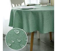 Yeahshion Nappe Ronde Anti-Tache Verte Φ180cm, Nappe Imperméable Effet Lin Polyester pour Table, Salle à Manger, Restaurant (Vert, Φ180cm)