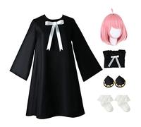 YEAJION Anya Cosplay Costume Set avec Perruque Costume de Cosplay Anya Forger Déguisement de Anime Spy X Family Cosplay Costume Halloween Carnaval Fête Costume pour Adulte Noir