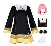 YEAJION Anya Cosplay Costume Set avec Perruque Costume de Cosplay Anya Forger Déguisement de Anime Spy X Family Cosplay Costume Halloween Carnaval Fête Costume pour Adulte Noir