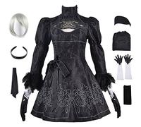 YEAJION Automata 2B Cosplay Costume Complete Set avec Perruque Déguisement de Nier 2B Costume Yorha 2B Cosplay Uniforme Robe de Gothique Noire Noël Halloween Carnaval Fête Cosplay Costume