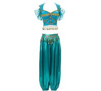 YEAJION Costume de princesse jasmin, pour femme, avec accessoires, princesse Aladdin, cosplay, danse du ventre, Halloween, carnaval, fête, performance sur scène, pour adulte, taille L