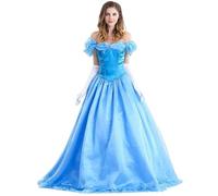YEAJION Femmes Robe de Princesse Cendrillon ave Gants Déguisements Cendrillon Princesse Costume Anniversaire Noël Fête Halloween Carnaval Bal Cosplay Costume pour Adulte S-XXL