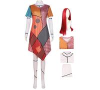 YEAJION Sally Déguisement Adulte Cosplay Film Jack Skellington Squelette Mariée Imprimés Robe Chemise Pantalon et Perruque pour Femmes Halloween Fête Fancy Carnaval Cadeau Dress Up Hauteur 150-180cm