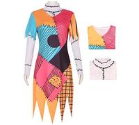 YEAJION Sally Déguisement Adulte Cosplay Film Jack Skellington Squelette Mariée Imprimés Robe Chemise et Perruque pour Femmes Halloween Fête Fancy Carnaval Cadeau Dress Up Hauteur 150-180cm