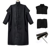 YEAJION Snape Déguisement Adulte Cosplay Magie École Principal Magie Noire Magicien Severus Snape Uniforme Cape Veste Complète Vêtements Halloween Carnaval Anniversaire Fête Costume et Baguette