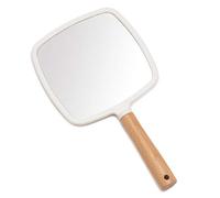 YEAKE Miroir à main avec poignée pour maquillage, petit miroir à main en bois mignon pour rasage avec trou de suspension - Miroir de courtoisie portable unilatéral pour homme et femme (carré)