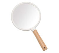 YEAKE Miroir à Main avec poignée pour Maquillage, Petit Miroir Mignon en Bois pour Le Rasage avec Trou de Suspension - Miroir de courtoisie Portable Simple Face pour Homme et Femme (Ronde)