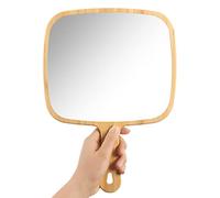 YEAKE Miroir à main extra large en bambou naturel avec poignée, miroir de courtoisie portable unilatéral pour homme et femme, 22,6 x 31,5 cm (l x L)