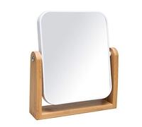 YEAKE Miroir de Maquillage avec Support en Bambou Naturel, Miroir cosmétiques grossissant Double Face 1X/2X avec Rotation à 360 degrés, Miroir de Table Portable pour Salle de Bain - Blanc