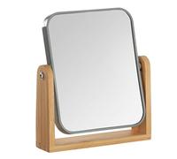 YEAKE Miroir de Maquillage Double Face grossissant x3 avec Support en Bambou, Petit Miroir de Table de Bureau avec Rotation à 360°, Miroir cosmétique Portable, Bon pour la Table, Les Voyages - Gris