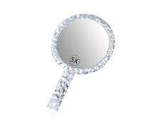 YEAKE Miroir grossissant double face 1X/5X avec poignée, miroir de maquillage, acrylique, 15,5 cm de large x 25,4 cm de long, forme arrondie, transparent 1 pièce