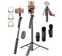 Yeaki Kit de vlogging pour iPhone/Android, 180,3 cm pour iPhone avec lumière, télécommande sans fil et microphone, trépied de téléphone réglable pour TikTok/YouTube Starter Content Creator Essentials
