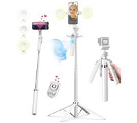 Yeaki Trépied de suivi automatique du visage pour iPhone avec lumière, support de téléphone rotatif à 360° avec télécommande rechargeable pour TikTok Vlog, trépied de téléphone pour appareil photo