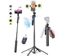 Yeaki Trépied de suivi automatique du visage pour iPhone avec lumière, support de téléphone rotatif à 360° avec télécommande rechargeable pour enregistrement vidéo TikTok Vlog, trépied de téléphone