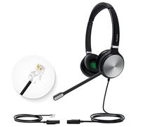 Yealink Casque filaire YHS36 QD vers RJ9 pour téléphones de bureau Poly, Snom, Grandstream - Câble double/170 g/2,1 m
