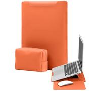 YealRed 13,3-14 Pouces Housse pour Ordinateur Portable avec MacBook/iPad/Surface/Lenovo/HP, en Cuir PU, avec Fonction Support, Tapis de Souris et Poche de Rangement pour Chargeur - Orange
