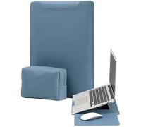 YealRed 13,3-14 Pouces Housse pour Ordinateur Portable avec MacBook/iPad/Surface/Lenovo/HP, en Cuir PU, avec Fonction Support, Tapis de Souris et Poche de Rangement pour Chargeur - Gris-Bleu