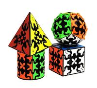 Yealvin Lot de 4 Cubes d'Engrenage Magiques - Pyraminx, 3 x 3, Engrenages Cylindriques et à Billes